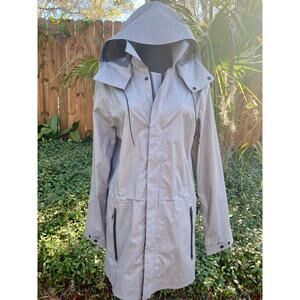 Columbia Women’s Medium Gray Hooded Rain Jacket Waterproof Windbreaker Coat